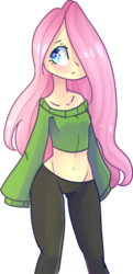Size: 726x1499 | Tagged: safe, artist:erinartista, fluttershy, human, g4, belly button, clothes, female, flattershy, hair over one eye, humanized, midriff, pony coloring, short shirt, simple background, solo, sweater, sweatershy, transparent background