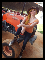 Size: 1728x2304 | Tagged: safe, artist:krazykari, applejack, human, g4, boots, clothes, cosplay, costume, irl, irl human, pants, photo, shirt, solo, tractor