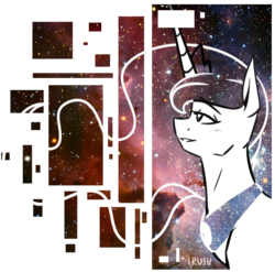 Size: 1324x1307 | Tagged: safe, artist:lrusu, princess luna, pony, g4, abstract, bust, female, galaxy mane, portrait, solo, space