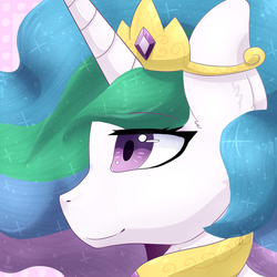 Size: 1024x1024 | Tagged: safe, artist:zevhara, princess celestia, alicorn, pony, g4, bust, crown, female, jewelry, peytral, portrait, profile, regalia, smiling, solo