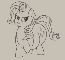 Size: 750x691 | Tagged: safe, artist:andelai, rarity, pony, g4, fat, female, monochrome, raritubby, sketch, solo