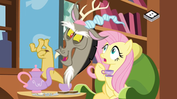 Size: 1024x576 | Tagged: safe, screencap, discord, fluttershy, pony, discordant harmony, g4, boomerang (tv channel)