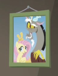 Size: 262x341 | Tagged: safe, screencap, discord, fluttershy, pony, discordant harmony, g4, bunny ears, bunny ears (gesture), cropped, cute, discute, picture frame, shyabetes