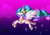 Size: 3000x2100 | Tagged: safe, artist:katakiuchi4u, princess celestia, alicorn, pony, g4, cloud, crown, ethereal mane, ethereal tail, eyes closed, female, flowing mane, flowing tail, flying, high res, hoof shoes, jewelry, mare, multicolored mane, multicolored tail, night, open mouth, regalia, smiling, solo, spread wings, stars