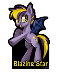 Size: 1024x1325 | Tagged: safe, artist:sciggles, oc, oc only, oc:blazing star, bat pony, pony, cute, fangs, female, mare, slit pupils, solo