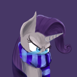 Size: 1124x1124 | Tagged: safe, artist:astardragon, rarity, pony, g4, angry, clothes, female, scarf, simple background, solo