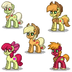 Size: 400x400 | Tagged: safe, artist:venombronypl, apple bloom, applejack, big macintosh, braeburn, granny smith, earth pony, pony, pony town, g4, apple family, pixel art, simple background, transparent background, young granny smith