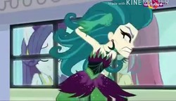 Size: 784x452 | Tagged: safe, screencap, juniper montage, rarity, sour sweet, equestria girls, equestria girls specials, g4, my little pony equestria girls: dance magic, my little pony equestria girls: mirror magic, angry, fist, juniper monstar, teletoon, television