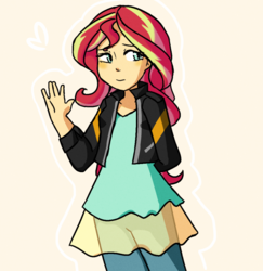 Size: 957x985 | Tagged: safe, artist:nintendash, sunset shimmer, equestria girls, g4, clothes, cute, female, shimmerbetes, simple background, solo, waving