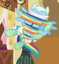 Size: 377x414 | Tagged: safe, screencap, rainbow dash, pegasus, pony, g4, scare master, astrodash, blindfold, clothes, costume, cropped, female, flying, mare, nightmare night costume, solo