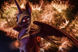 Size: 3400x2300 | Tagged: safe, artist:foughtdragon01, daybreaker, pony, a royal problem, g4, armor, female, fire, high res, solo, spread wings, wings