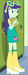 Size: 207x559 | Tagged: safe, screencap, blueberry cake, equestria girls, g4, my little pony equestria girls, book, boots, cropped, cupcake, female, food, glasses, high heel boots, lockers, notebook, solo
