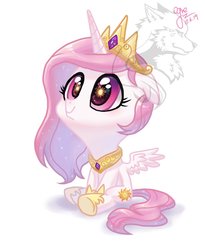 Size: 1024x1249 | Tagged: safe, artist:ogre, princess celestia, alicorn, pony, g4, cewestia, crown, cute, female, filly, jewelry, peytral, pink-mane celestia, regalia, sitting, solo, spread wings, watermark, wings, younger