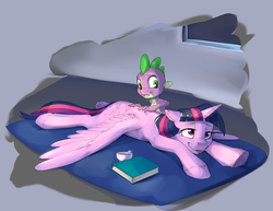 Size: 3300x2550 | Tagged: safe, artist:silfoe, spike, twilight sparkle, alicorn, dragon, pony, royal sketchbook, g4, back scratching, cute, duo, female, food, high res, mare, massage, prone, relaxed wings, relaxing, silly face, smiling, sploot, spread wings, tea, tongue out, twiabetes, twilight sparkle (alicorn), wings