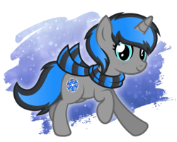 Size: 2053x1653 | Tagged: safe, artist:rish--loo, oc, oc only, oc:frost fang, pony, unicorn, clothes, cute, female, running, scarf, solo