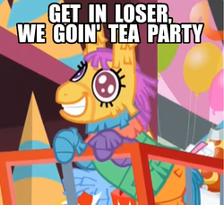 Size: 800x729 | Tagged: safe, edit, edited screencap, screencap, pony, discordant harmony, g4, balloon, cropped, image macro, meme, piñata, reaction image