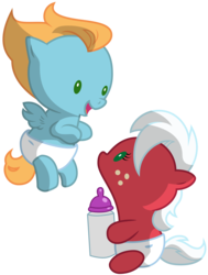 Size: 4998x6594 | Tagged: safe, artist:andypriceart, artist:lahirien, idw, fleeting red, pearmain, earth pony, pegasus, pony, g4, spoiler:comic, .ai available, absurd resolution, baby, baby bottle, baby pony, diaper, female, male, offspring, parent:big macintosh, parent:fleetfoot, parents:fleetmac, simple background, sitting, transparent background, vector, vector trace
