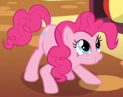 Size: 656x514 | Tagged: safe, screencap, pinkie pie, earth pony, pony, discordant harmony, g4, behaving like a dog, cropped, cute, diapinkes, face down ass up, female, mare, pinkie being pinkie, smiling, solo