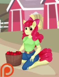 Size: 712x924 | Tagged: safe, artist:glor666, apple bloom, earth pony, anthro, unguligrade anthro, g4, clothes, cute, equestria girls outfit, female, mare, older, older apple bloom, solo