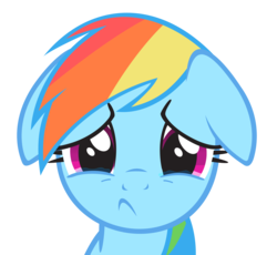 Size: 3401x3126 | Tagged: safe, artist:ocarina0ftimelord, rainbow dash, pegasus, pony, g4, season 2, the super speedy cider squeezy 6000, crying, female, floppy ears, high res, look of betrayal, looking at you, mare, poor rainbow dash, sad, simple background, solo, transparent background, vector, vector trace