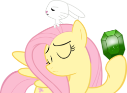 Size: 3400x2505 | Tagged: safe, artist:chrispy248, angel bunny, fluttershy, pegasus, pony, g4, eyes closed, gem, high res, simple background, sitting on head, transparent background, vector