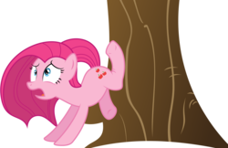 Size: 12322x8000 | Tagged: safe, artist:hourglass-vectors, pinkie pie, earth pony, pony, g4, magical mystery cure, .svg available, absurd resolution, broken leg, female, inkscape, mare, pinkamena diane pie, ponyscape, simple background, solo, swapped cutie marks, transparent background, tree, vector, what my cutie mark is telling me
