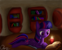 Size: 2500x2000 | Tagged: safe, artist:qbellas, twilight sparkle, alicorn, pony, g4, book, bookhorse, candle, high res, solo, twilight sparkle (alicorn)
