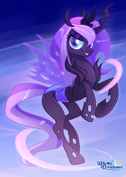 Size: 2362x3325 | Tagged: safe, artist:xwhitedreamsx, oc, oc only, oc:queen orchid, changeling, changeling queen, changeling oc, changeling queen oc, commission, female, high res, looking at you, purple changeling, smiling, solo