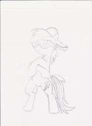 Size: 2550x3501 | Tagged: safe, artist:quadren4, rainbow dash, pony, g4, may the best pet win, baseball cap, cap, female, hat, high res, sketch, solo, sunglasses, trace, traditional art