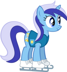 Size: 3498x3733 | Tagged: safe, artist:moongazeponies, minuette, pony, unicorn, g4, winter wrap up, background pony, checkered background, clothes, female, high res, ice skates, mare, simple background, skates, solo, transparent background, vector, vector trace, vest, weather team, winter wrap up vest