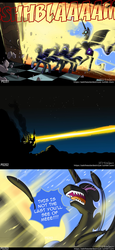 Size: 1100x2394 | Tagged: safe, artist:johnjoseco, nightmare moon, alicorn, bat pony, pony, ask the solar destroyer, a royal problem, g4, canterlot castle, comic, dialogue, fangs, feather, night guard, open mouth, speech bubble