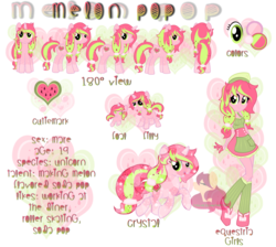 Size: 1600x1432 | Tagged: safe, artist:broken-bases, artist:cybiline, artist:fehlung, artist:kimikonyanchan, artist:rain-approves, edit, oc, oc only, oc:melon pop, crystal pony, pony, equestria girls, g4, baby, baby pony, base used, crystallized, cutie mark, equestria girls-ified, female, filly, foal, reference sheet