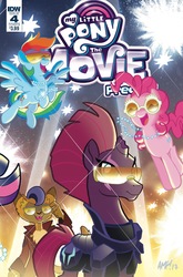 Size: 1054x1600 | Tagged: safe, artist:tony fleecs, idw, capper dapperpaws, pinkie pie, rainbow dash, tempest shadow, twilight sparkle, abyssinian, alicorn, earth pony, pegasus, pony, unicorn, anthro, g4, my little pony: the movie, anthro with ponies, backwards cutie mark, broken horn, chest fluff, cover, flying, horn, male, sunglasses, twilight sparkle (alicorn)