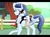 Size: 4900x3600 | Tagged: safe, artist:yumeyuuheii, soarin', oc, oc:blast chaser, pony, g4, absurd resolution, colt, duo, father and son, fence, implied shipping, implied soarindash, implied straight, male, offspring, parent:rainbow dash, parent:soarin', parents:soarindash, scar, smiling, stallion, story in the source, tree