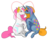 Size: 1474x1199 | Tagged: safe, artist:denkis, ringlets (great hair pony), tuneful, earth pony, pony, unicorn, g1, my little pony tales, eyes closed, female, lesbian, mare, ship:tunelets, shipping, simple background, sitting, smiling, transparent background, twice as fancy ponies