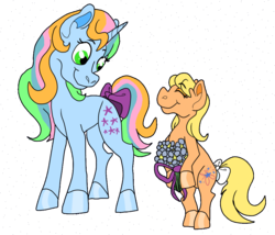 Size: 1021x874 | Tagged: safe, artist:honeytediz, baby night song, starflower, pony, g1, g4, bow, female, filly, flower, g1 to g4, generation leap, simple background, tail bow, transparent background