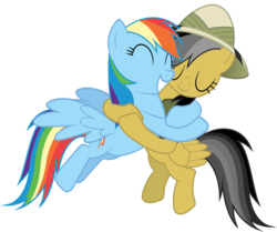 Size: 5977x5000 | Tagged: safe, artist:rubez2525, daring do, rainbow dash, pegasus, pony, daring don't, g4, .ai available, ^^, absurd resolution, eyes closed, female, hug, mare, simple background, transparent background, vector, vector trace