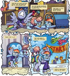 Size: 1336x1458 | Tagged: safe, artist:agnes garbowska, idw, official comic, bow hothoof, rainbow dash, windy whistles, pegasus, pony, g4, spoiler:comic, spoiler:comic55, female, filly, male, mare, rainbow dash's parents, stallion, unnamed character, unnamed pony