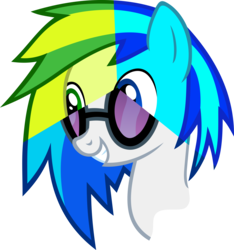 Size: 4673x4992 | Tagged: safe, artist:gray-gold, dj pon-3, vinyl scratch, oc, oc only, oc:laserpon3, oc:wooden toaster, pegasus, pony, unicorn, g4, .svg available, absurd resolution, female, mare, simple background, smiling, solo, sunglasses, teeth, transparent background, vector