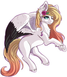 Size: 2021x2338 | Tagged: safe, artist:serenity, oc, oc only, oc:ember (cinnamontee), pegasus, pony, art trade, female, flower, flower in hair, high res, simple background, solo, transparent background