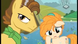 Size: 2560x1440 | Tagged: safe, screencap, grand pear, pear butter, earth pony, pony, g4, the perfect pear, flood, young grand pear, younger
