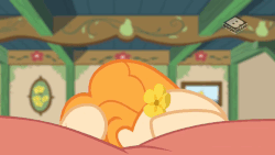 Size: 809x455 | Tagged: safe, screencap, pear butter, earth pony, pony, g4, the perfect pear, animated, bed, boomerang (tv channel), crying, cute, female, floppy ears, flower, flower in hair, gif, pearabetes, sad, solo