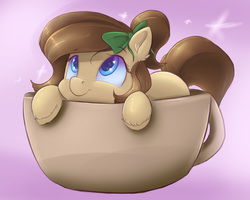 Size: 4500x3600 | Tagged: safe, artist:ardail, oc, oc only, oc:mocha latte, pony, absurd resolution, cup, cup of pony, cute, ear fluff, female, heart eyes, hnnng, mare, micro, ocbetes, solo, wingding eyes