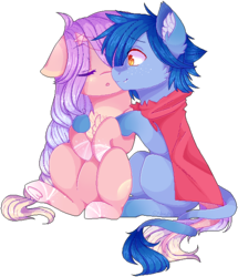 Size: 540x628 | Tagged: safe, artist:shiromidorii, oc, oc only, earth pony, pony, cape, clothes, eyes closed, female, male, mare, oc x oc, pixel art, shipping, simple background, stallion, straight, transparent background