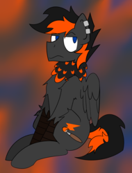 Size: 3654x4800 | Tagged: safe, artist:sythenmcswig, oc, oc only, oc:crafted sky, hippogriff, absurd resolution, frown, male, neck feathers, sitting, solo, stallion, unamused
