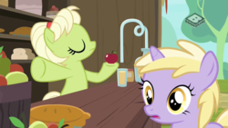 Size: 1024x576 | Tagged: safe, screencap, dinky hooves, granny smith, earth pony, pony, g4, the perfect pear, boomerang (tv channel), young granny smith, younger