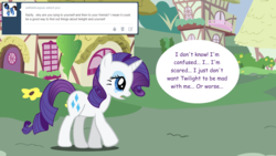 Size: 1280x720 | Tagged: safe, artist:hakunohamikage, rarity, pony, ask-princesssparkle, g4, ask, crying, female, solo, tumblr
