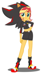 Size: 1487x2649 | Tagged: safe, artist:imperfectxiii, artist:trungtranhaitrung, edit, vector edit, sunset shimmer, equestria girls, g4, belly button, clothes, clothes swap, cosplay, costume, crossover, female, male, midriff, shadow the hedgehog, shorts, simple background, solo, sonic the hedgehog, sonic the hedgehog (series), transparent background, vector