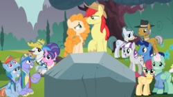 Size: 1920x1080 | Tagged: safe, bow hothoof, bright mac, cloudy quartz, cookie crumbles, gentle breeze, hondo flanks, igneous rock pie, night light, pear butter, posey shy, twilight velvet, windy whistles, earth pony, pegasus, pony, unicorn, g4, blushing, dad six, female, looking at each other, male, mare, married twelve, mom six, parent, rock, ship:brightbutter, ship:cookieflanks, ship:nightvelvet, ship:quartzrock, ship:shys, ship:windyhoof, shipping, sitting, smiling, stallion, straight