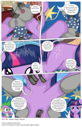 Size: 3300x5085 | Tagged: safe, artist:perfectblue97, smarty pants, spike, twilight sparkle, dragon, earth pony, pony, comic:without magic, g4, absurd resolution, bed, blank flank, blood, comic, earth pony twilight, golden oaks library, nosebleed